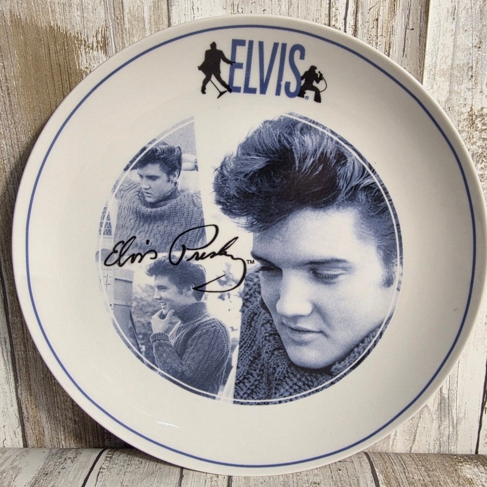 Elvis Presley Signature Product Ceramic Collector Plate Megatoys Blue/White